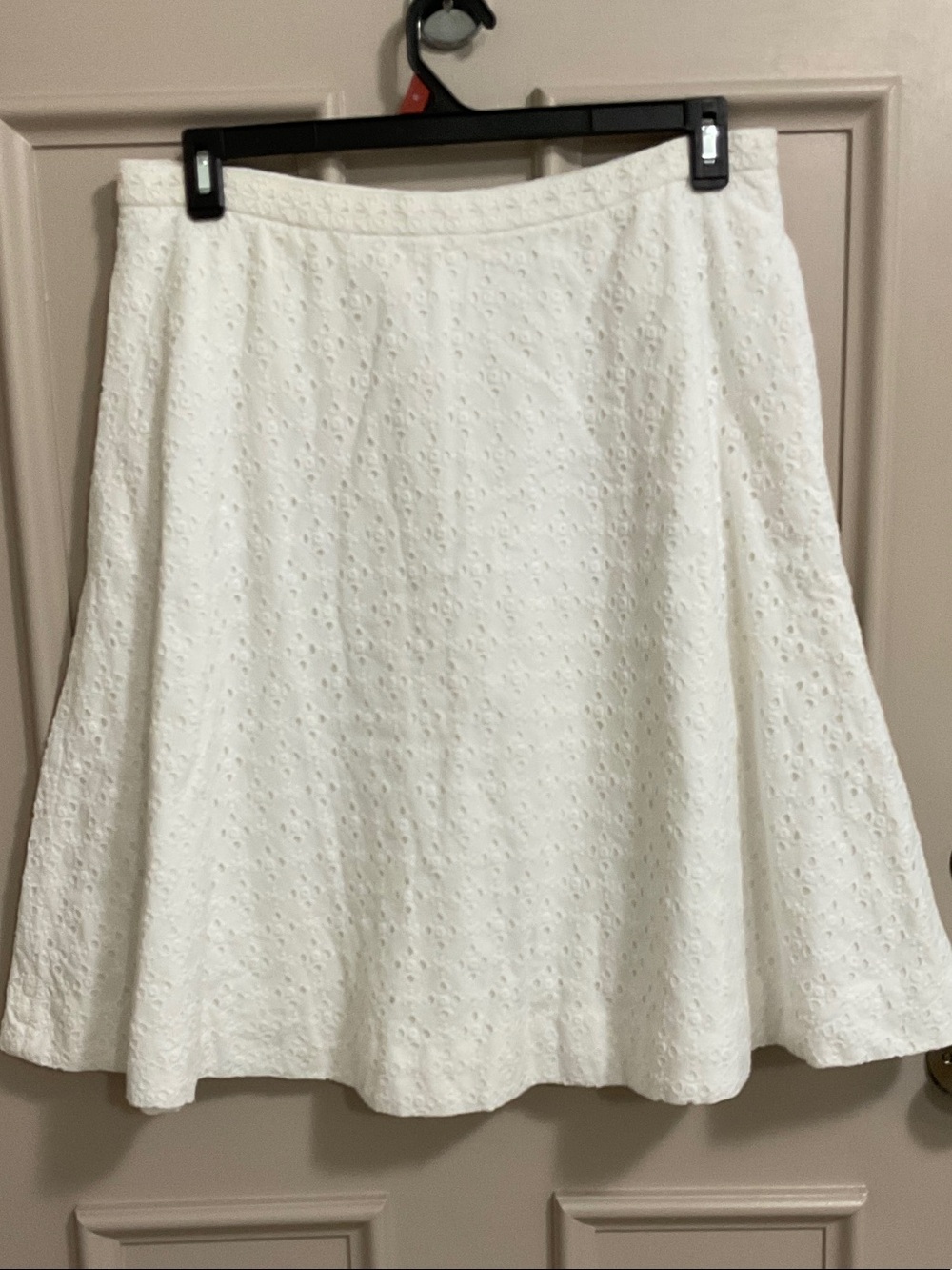 J. Crew White Eyelet A-Line Skirt , 14 , cotton lined with pockets
